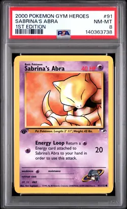 2000 POKEMON GYM HEROES 1ST EDITION #91 SABRINA'S ABRA PSA 8 - Image 1
