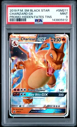 2019 POKEMON SM BLACK STAR PROMO HIDDEN FATES TINS #SM211 CHARIZARD GX PSA 9 - Image 1
