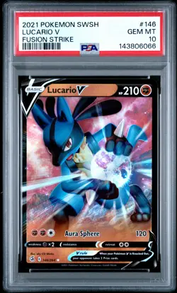 2021 POKEMON SWORD & SHIELD FUSION STRIKE #146 LUCARIO V PSA 10 - Image 1