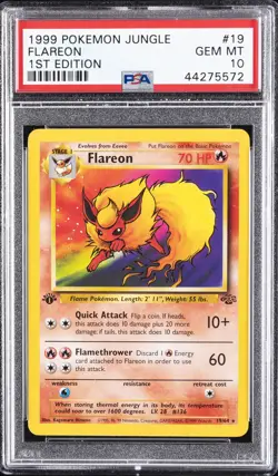 1999 POKEMON JUNGLE 1ST EDITION #19 FLAREON PSA 10 - Image 1