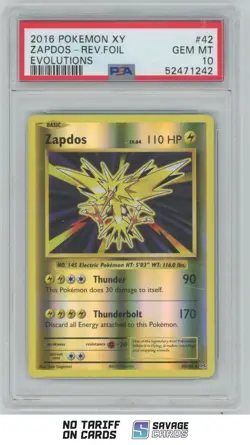 2016 Pokemon XY - Evolutions Reverse Foil Zapdos PSA 10 #42/108 - Image 1