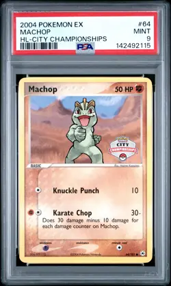 2004 POKEMON EX HIDDEN LEGENDS CITY CHAMPIONSHIPS #64 MACHOP PSA 9 - Image 1