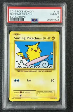 SURFING PIKACHU PSA 8 2016 POKEMON XY EVOLUTIONS #111/108 NM-MT 972 - Image 1