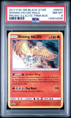 2017 POKEMON SM BLACK STAR PROMO #SM70 SHINING HO-OH-HOLO PSA 8 - Image 1