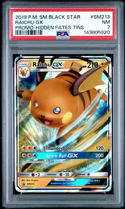 2019 POKEMON SM BLACK STAR PROMO HIDDEN FATES TINS #SM213 RAICHU GX PSA 7 - Image 1