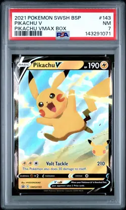 2021 POKEMON SWSH BLACK STAR PROMO PIKACHU VMAX BOX #143 PIKACHU V PSA 7 - Image 1