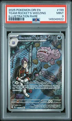 2025 POKEMON DESTINED RIVALS ILLUSTRATION RARE #199 TEAM ROCKET'S WEEZING PSA 9 - Image 1