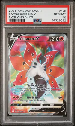 2021 POKEMON SWORD & SHIELD EVOLVING SKIES #170 FULL ART/VOLCARONA V PSA 10 - Image 1
