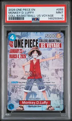 2026 ONE PIECE PROMOS COLLEGE BASKETBALL: US VOYAGE #055 MONKEY D. LUFFY PSA 9 - Image 1
