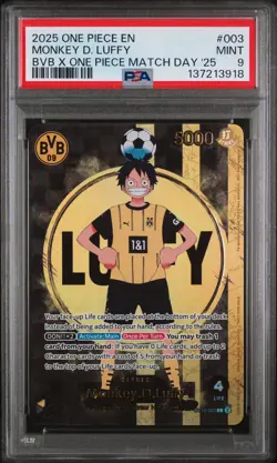 2025 ONE PIECE PROMOS BVB X ONE PIECE MATCH DAY 2025 #003 MONKEY D. LUFFY PSA 9 - Image 1