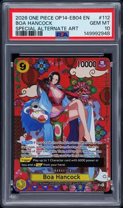 2026 ONE PIECE THE AZURE SEA'S SEVEN SPECIAL ALT ART #112 BOA HANCOCK PSA 10 - Image 1
