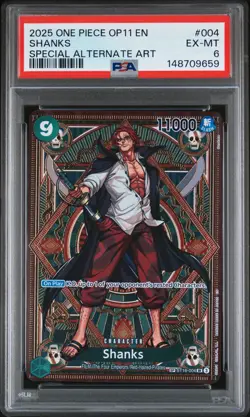 2025 ONE PIECE OP11-A FIST OF DIVINE SPEED SPECIAL ALTERNATE ART SHANKS PSA 6 - Image 1