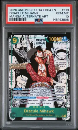 2026 ONE PIECE THE AZURE SEA'S SEVEN MANGA ALT ART #119 DRACULE MIHAWK PSA 10 - Image 1