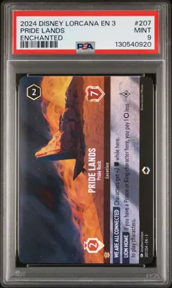 2024 DISNEY LORCANA EN 3-ENCHANTED #207 PRIDE LANDS - PRIDE ROCK PSA 9 - Image 1