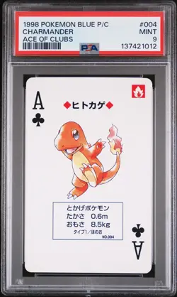 1998 POKEMON BLUE VERSION PLAYING CARDS ACE OF CLUBS #004 CHARMANDER PSA 9 - Image 1