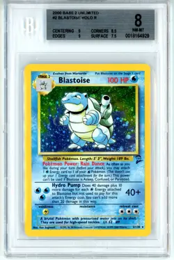 BGS NM-MT 8 Pokemon Trading Card Game Blastoise 002/130 Base Set 2 Holo Rare - Image 1