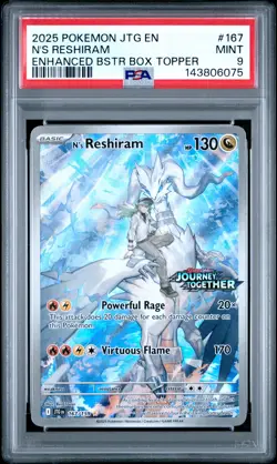 2025 POKEMON JTG ENHANCED BOOSTER BOX TOPPER #167 N'S RESHIRAM PSA 9 - Image 1