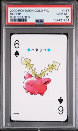 2000 POKEMON GOLD VERSION PLAYING CARDS 6 OF SPADES #187 HOPPIP PSA 10 - Image 1