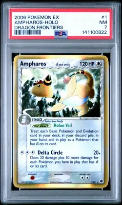 2006 POKEMON EX DRAGON FRONTIERS #1 AMPHAROS-HOLO PSA 7 - Image 1