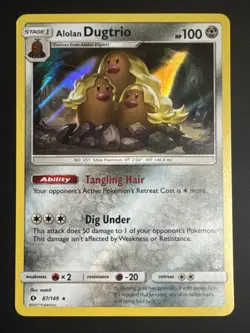 Pokemon TCG Alolan Dugtrio Sun & Moon Base Set 87/149 Holo Holo Rare NM - Image 1