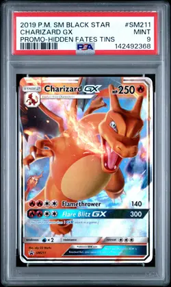 2019 POKEMON SM BLACK STAR PROMO HIDDEN FATES TINS #SM211 CHARIZARD GX PSA 9 - Image 1