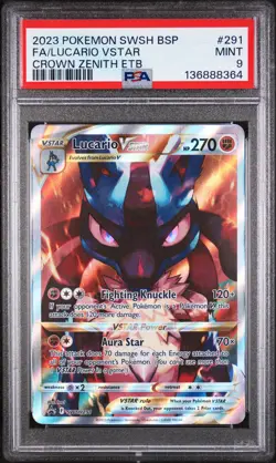 2023 POKEMON SWSH BLACK STAR PROMO #291 FULL ART/LUCARIO VSTAR PSA 9 - Image 1