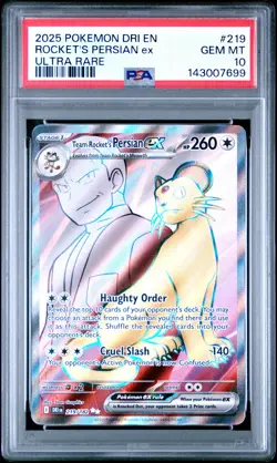 2025 POKEMON DRI EN-DESTINED RIVALS ULTRA RARE TEAM ROCKET'S PERSIAN EX PSA 10 - Image 1