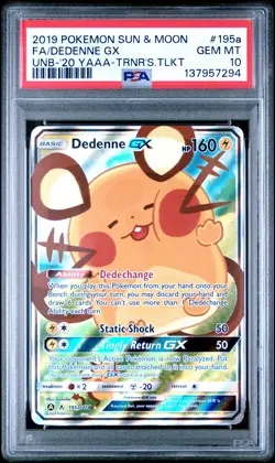 2019 POKEMON SUN & MOON UNBROKEN BONDS #195A FULL ART/DEDENNE GX PSA 10 - Image 1