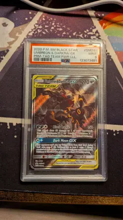 2020 Pokemon TCG Umbreon & Darkrai GX SM241 Tag Team Black Star Promo PSA 9 Mint - Image 1