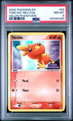 2006 POKEMON EX HOLON PHANTOMS #83 TORCHIC-REVERSE FOIL PSA 8 - Image 1