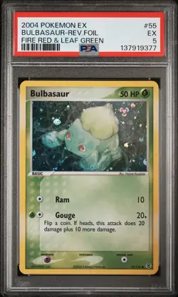 2004 POKEMON EX FIRE RED & LEAF GREEN #55 BULBASAUR-REVERSE FOIL PSA 5 - Image 1
