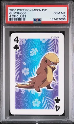 2016 POKEMON MOON PLAYING CARDS 4 OF CLUBS GUMSHOOS PSA 10 - Image 1