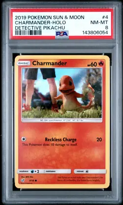 2019 POKEMON SUN & MOON DETECTIVE PIKACHU #4 CHARMANDER-HOLO PSA 8 - Image 1