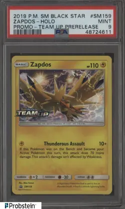 2019 Pokemon SM Black Star Promo Team Up Prerelease #SM159 Zapdos Holo PSA 9 - Image 1