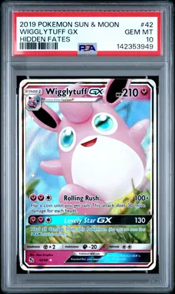 2019 POKEMON SUN & MOON HIDDEN FATES #42 WIGGLYTUFF GX PSA 10 - Image 1