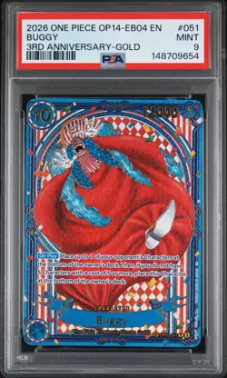 2026 ONE PIECE OP14-EB04-THE AZURE SEA'S SEVEN 3RD ANNIV-GOLD #051 BUGGY PSA 9 - Image 1