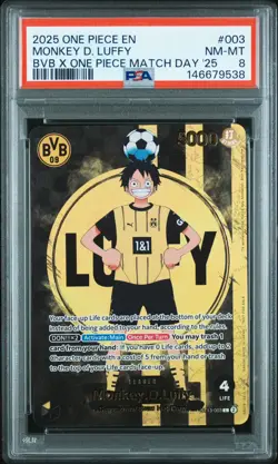 2025 ONE PIECE PROMOS BVB X ONE PIECE MATCH DAY 2025 #003 MONKEY D. LUFFY PSA 8 - Image 1