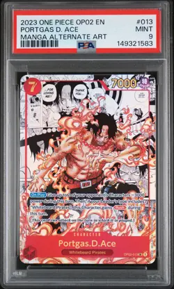2023 ONE PIECE OP02-PARAMOUNT WAR MANGA ALTERNATE ART #013 PORTGAS D. ACE PSA 9 - Image 1