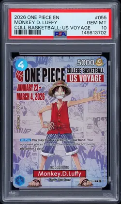 2026 ONE PIECE PROMOS COLLEGE BASKETBALL: US VOYAGE MONKEY D. LUFFY PSA 10 - Image 1