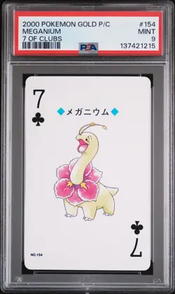 2000 POKEMON GOLD VERSION PLAYING CARDS 7 OF CLUBS #154 MEGANIUM PSA 9 - Image 1