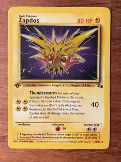1st Edition Zapdos 30/62 Fossil Regular Non Holo Pokemon Card Vintage - Image 1