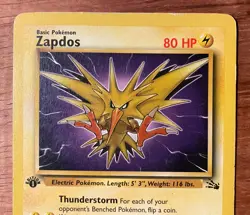 1st Edition Zapdos 30/62 Fossil Regular Non Holo Pokemon Card Vintage - Image 2