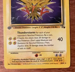 1st Edition Zapdos 30/62 Fossil Regular Non Holo Pokemon Card Vintage - Image 3
