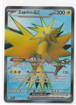 Zapdos ex 192/165 Pokemon 151 Full Art FA Ultra Rare TCG Card NM - Image 1