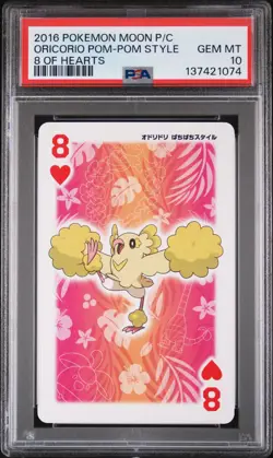 2016 POKEMON MOON PLAYING CARDS 8 OF HEARTS ORICORIO POM-POM STYLE PSA 10 - Image 1
