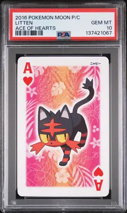 2016 POKEMON MOON PLAYING CARDS ACE OF HEARTS LITTEN PSA 10 - Image 1