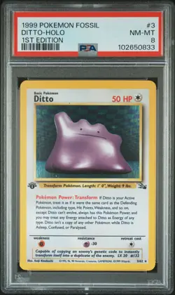 Ditto Holo 1st Edition PSA 8 1999 Pokemon Fossil #3 - Image 1