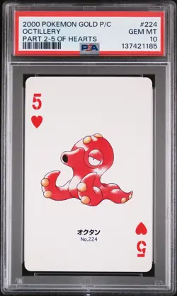 2000 POKEMON GOLD VERSION PART 2 PLAYING CARDS 5 OF HEARTS #224 OCTILLERY PSA 10 - Image 1