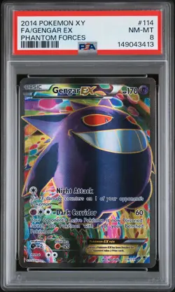 2014 POKEMON XY PHANTOM FORCES #114 FULL ART/GENGAR EX PSA 8 - Image 1