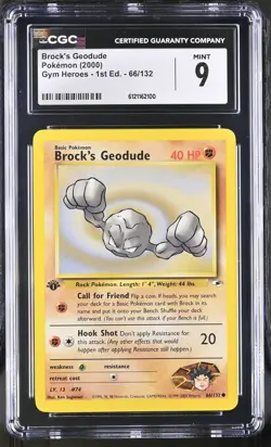 CGC 9 MINT Brock's Geodude Gym Heroes 1st Edition 66/132 Pokemon Card - Image 1